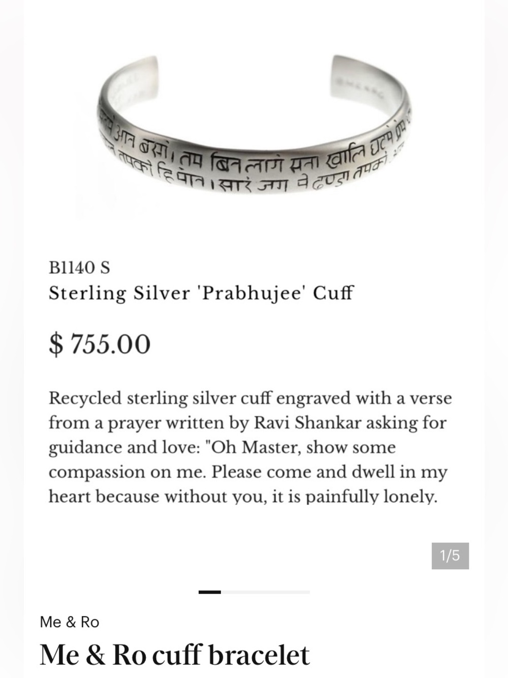 Me & Ro Silver 'Prabhujee' Cuff Bracelet - Silver